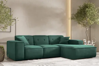 Produktbild von Ecksofa Designersofa CESINA Stoff Opera Velvet Grün Ottomane Rechts