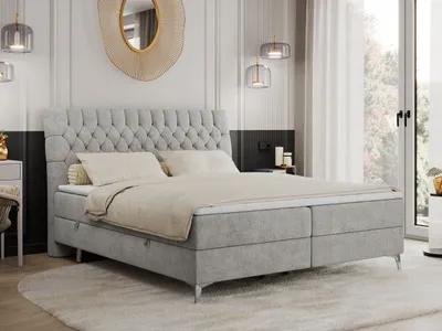 Produktbild von Boxspringbett 120x200 mit 2 Bettkästen Matratze und Topper, Polsterbett 120x200, Bett 120x200 - MILEN - 120x200 cm - Hellgrau - Struktur - H3