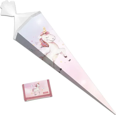Produktbild von itenga Schultüte 85cm mit Brustbeutel Set EINHORN AQUARELL