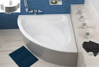 Produktbild von ECOLAM symmetrische Badewanne Eckwanne Mia 140x140 Acryl Wannenträger zum Verfliesen Styropor Ablaufgarnitur Füße Silikon GRATIS