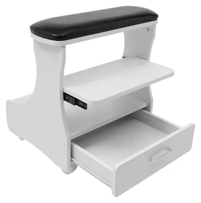 Zdjęcie produktu dla Stołek do pedicure – stołek na kółkach z podnóżkiem – 4 kółka – nośność 20 kg – do użytku domowego i manicure – biały
