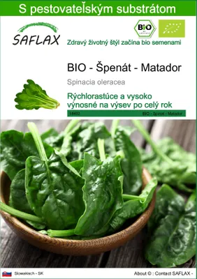 Obrázok produktu pre SAFLAX - BIO - Špenát - Matador - Spinacia oleracea - 300 Semená - S pestovateľským substrátom bez klíčkov