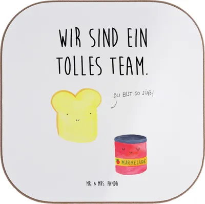Produktbild von Mr. & Mrs. Panda Untersetzer für Gläser Toast Marmelade - Weiß - Geschenk, Süß, Küche Spruch, gläseruntersetzer, Getränkeuntersetzer, Quadratischer, Coaster, Toastbrot