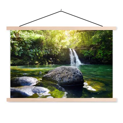 Produktbild von MuchoWow® Textilposter Wasserfall - Dschungel - Vereinigte Staaten 60x40 cm mit holzfarbenen Rahmen - Bilder