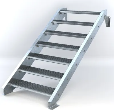 Produktbild von Stahltreppe 7 Stufen bis Höhe 140 cm, Laufbreite : 90 cm kein Geländer ST 1 (31 / 31 mm)