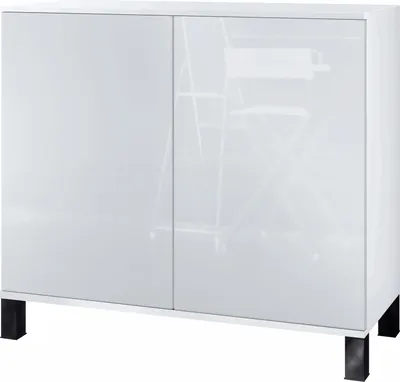 Produktbild von Vladon Kommode Skadu V3, Moderner Küchenschrank mit 2 großen Türen Weiß matt / Weiß Hochglanz (92,5 x 84.5 x 35)