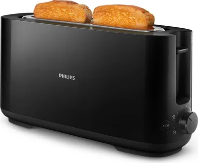 Produktbild von Philips Daily Collection Toaster, 1 langer Toastschlitz, Brötchenaufsatz, 8 Stufen, Auftaufunktion, Schwarz (HD2590/90)