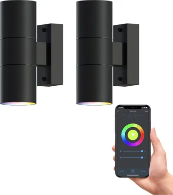 Produktbild von Calex Turin Wandleuchte x2, 4 Smart GU10 RGB-Spots, Spritzfest, Schwarz