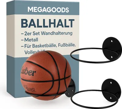 Obrázok produktu pre sada 2 kovových nástenných držiakov na basketbalové lopty futbalové lopty volejbalové lopty SK.