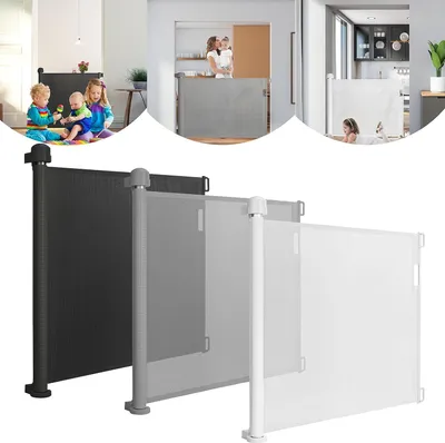 Produktbild von Türschutzgitter, Weiß 0-150cm Kinderschutzgitter, Treppengitter, Haustier-Türgitter, Einziehbares Tür-Rollo, Ausziehbare Hundebarrieren