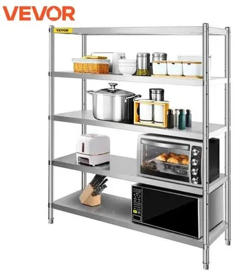 Image de Étagère de rangement à 5 niveaux en acier - Module à plateau en acier inoxydable pour garage, cuisine, restaurant et entrepôt