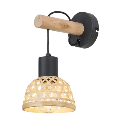 Produktbild von Rabalux 71025 Wandleuchte Rattan, E27-Holz, schwarz, rund, Skandinavisch, ø130mm