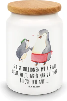 Produktbild von Mr. & Mrs. Panda Teedose Pinguin mit Kind - Weiß - Geschenk, Kaffeedose, Vorbild Mama, Familie, Muttertag, zuckerdose, Lieblingsmensch, Mutter, Keksdose, Frischhaltedose