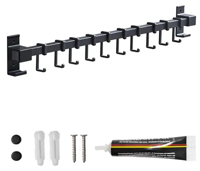 Imagen del producto de Estante de cocina con 5 ganchos, de 60 cm de largo, color plateado, para montaje en pared, ideal para utensilios de cocina