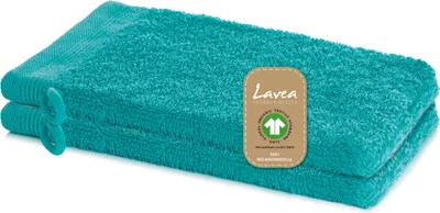 Produktbild von Lavea® 2er Set Waschlappen 16x22 cm, Waschhandschuhe Bali aus Baumwolle Frottee, für Gesicht & Körper, 100% GOTS Baumwolle, Ozeanblau