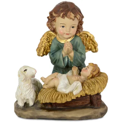 Produktbild von Schutzengel mit Jesuskind 9 cm Blau | 27615 Krippenfigur Weihnachtsdekoration