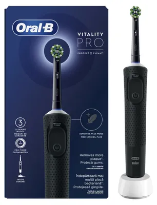 Produktbild von Braun Vitality Pro, Erwachsener, Rotierende-vibrierende Zahnbürste, Tägliche Pflege, Sensibel, Super sensitive, Schwarz, 2 min, Akku