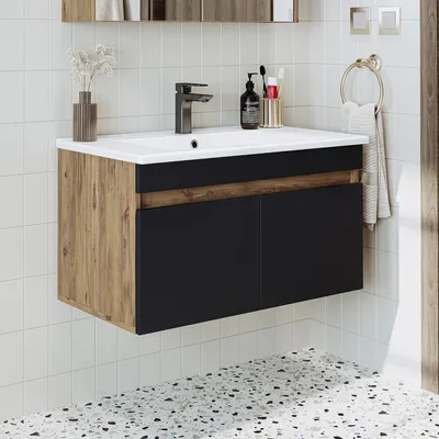 Produktbild von Roomart ATRIA-85 Badmöbel-Set 2-teilig 85 cm breit, Anthrazit-Eiche