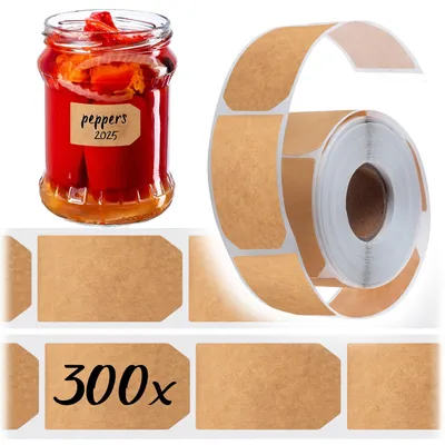 Obrázek produktu pro KADAX Kraftpapier Etiketten Samolepicí, 300 kusů, samolepicí štítky pro popis sklenic, samolepky na sklenice na marmeládu, zavařovací sklenice