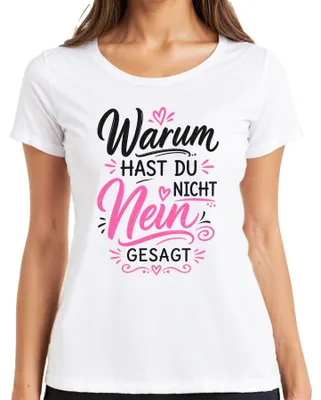 Immagine prodotto di Perché non hai detto di no? Maglietta da donna, colore bianco, taglia L, con scritta "Schlager Party" e tono sarcastico
