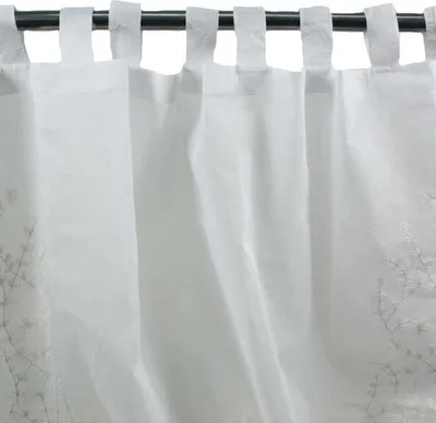 Image de Voilage en coton à pattes brodé de fleurs blanc 140x270