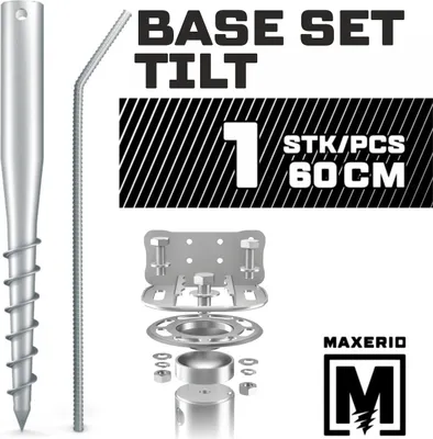 Produktbild von MAXERIO® 60 cm 1er Base-Set TILT Schraubfundamente inkl. Konsole (feuerverzinkt); Ø 60 x 2; M12