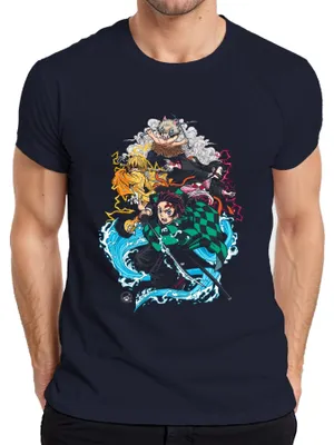 Immagine prodotto di Maglietta Kimetsu no Yaiba Tanjiro Nezuko Zenitsu Inosuke Anime Gift Uomo, Navy, M