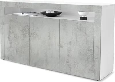 Produktbild von Vladon Sideboard Valencia, Germany, Kommode mit 3 Türen und 1 offenem Fach, Weiß matt/Beton Oxid Optik/Beton Oxid Optik (155 x 92 x 40 cm)