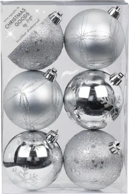 Produktbild von Inge‘s Christmas Decor 81190 G002, Kugel-Weihnachtsschmuck, Kunststoff, Silber, 8 cm, 6 Stück(e), Box