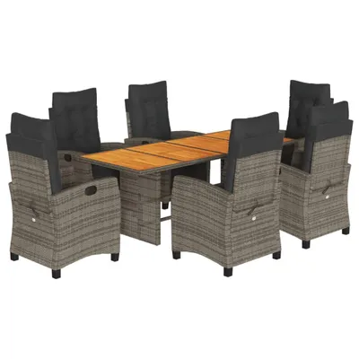 Produktbild von 7-tlg. Garten-Essgruppe mit Kissen Grau Poly Rattan