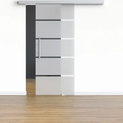 Produktbild von Pertura Glasschiebetür Komplettset Glera 4 Stripes 775x2175 mm inkl.Beschlag Selir Aluminium natur,Stangengriff