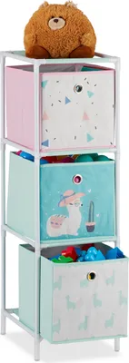 Produktbild von Relaxdays Kinderregal, 3 Boxen, Jungen & Mädchen, Lama-Design, Regal Kinderzimmer, Spielzeug, HBT 89 x 27,5 x 30, bunt