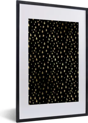 Produktbild von MuchoWow® Gerahmtes Poster Muster - Sterne - Gold 40x60 cm - Poster mit Schwarzem Bilderrahmen Wandposter Rahmen Foto Bilder - Poster in Rahmen