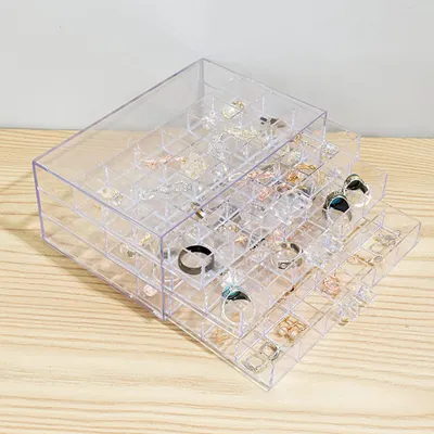 Produktbild von Transparente Schmuckbox mit 3 Schubladen und 72 Fächern für Damen
