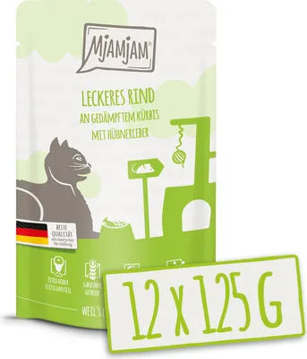 Produktbild von MjAMjAM - Quetschie - 12x125g Rind & Kürbis Nassfutter für Katzen Alleinfuttermittel