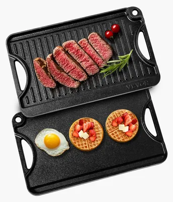 Obrázok produktu pre VEVOR Obojstranná liatinová panvica (185 x 342 mm), rodinný riad pre vnútorné a vonkajšie sporáky, čierna