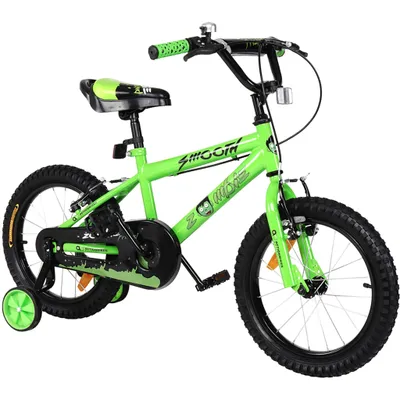 Produktbild von Actionbikes Kinderfahrrad Zombie 16 Zoll | Kinder Fahrrad - V-Brake Bremsen - Kettenschutz - Lenkerschutz - Stützräder - 4-7 Jahre (Grün)