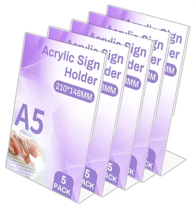 A5 Acryl-Zeichenhalter, 5er-Pack, L-förmig, doppelseitig, Tischdisplay