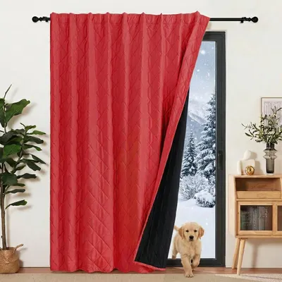 Produktbild von Raumteiler Thermovorhang Kälteschutz Kräuselband - 254 x 244 cm Samt Isoliervorhang Türvorhang Blickdicht Wohnzimmer Schlafzimmer - Rot