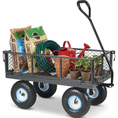 Obrázek produktu pro Zahradní vozík - Transportní vozík - Nosnost až 550 kg - Ruční vozík pro těžké náklady - Robustní ocelová konstrukce - Patentovaná rukojeť - Pneumatiky