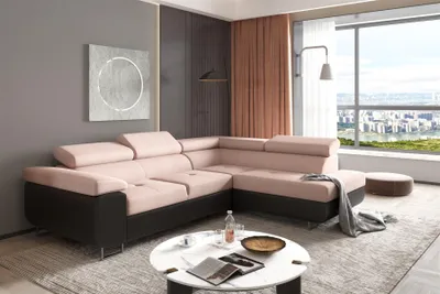 Produktbild von Couchgarnitur JADE Schwarz-Beige mit Schlaffunktion Ottomane Rechts