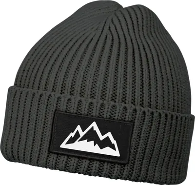 Produktbild von Herren Beanie Wintermütze mit Patch Mountain Badge Aufdruck Print Strickmütze Rippstrick Outdoor Fashion Neverless®