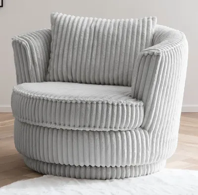 Produktbild von Drehsessel "Comfy" in hellgrau Mega-Cord Sessel 360° drehbar inklusive Kissen
