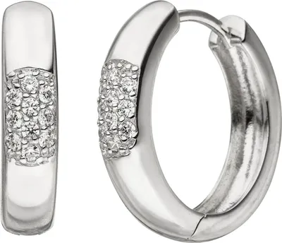 Produktbild von Creolen 18,2mm Klappcreolen mit weißen Zirkonia, 925 Silber Ohrringe Ohrschmuck