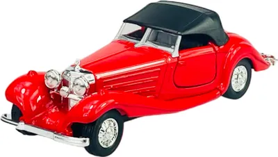 Image de Welly Old Timer 1936 Mercedes-Benz 500K rouge avec toit 1:34-1:39 Modèle en métal moulé sous pression Neuf dans sa boîte 98879