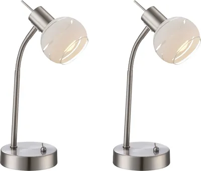 Produktbild von 2er Set Tischlampen flexibel mit LED, Lampenschirm Glas, Tischleuchte Nachttisch
