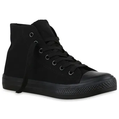 Produktbild von Mytrendshoe Damen Sneakers Trendfarben Sportschuhe High Top Schnürer 815793, Farbe: Schwarz Schwarz, Größe: 37