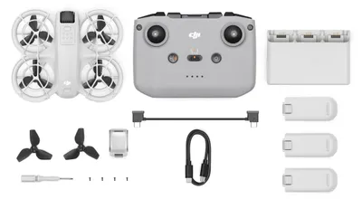 Produktbild von DJI Neo Fly More Combo, 4 Rotoren, 12 MP, 3840 x 2880 Pixel, 16 m/s, 1435 mAh, Schwarz, Weiß