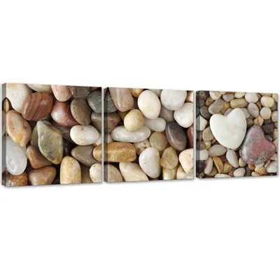 Obrázek produktu pro Sada obrazů na plátně kamenná srdce 120x40 cm Feeby béžová nástěnná malba připravená k zavěšení