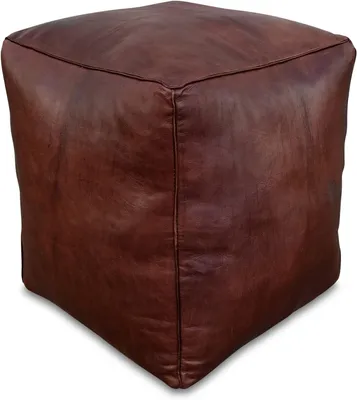 Produktbild von Quadratischer Leder Pouf XL - Handgefertigt - gefüllt geliefert - Ottoman, Sitzsack, Fußhocker (Dunkelbraun)